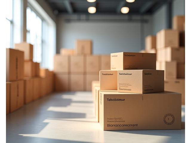 En stablings av esker merket 'Tekstilretur' hos en butikk, symboliserer et effektivt take-back program